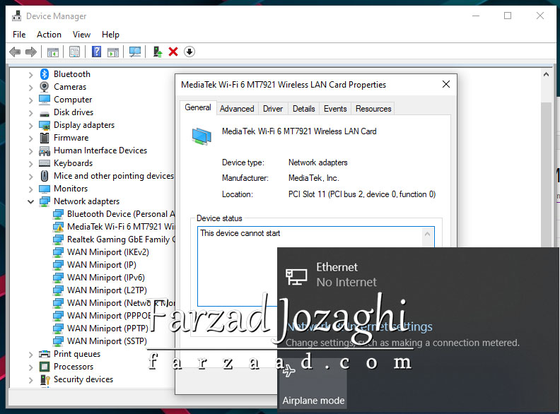 حل مشکل نمایش ندادن شبکه‌ها در کارت شبکه وای فای Mediatek Wifi 6 MT7921